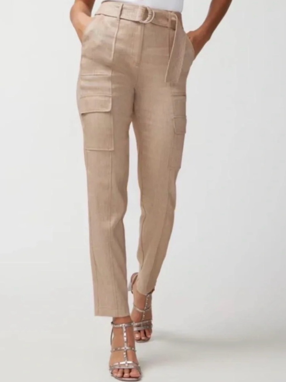 WHBM White House Black Market Belted Cargo Utility Linen Blend  Pants size4 NWT